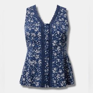 Torrid Dark Blue Floral Sleeveless Blouse